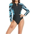 thumbnail image 3 of Xfvqtps Womens Rash Guard Swimsuit One Piece Bathing Suit Long Sleeve Front Zipper Briefs Tummy Control Printing UV Protection Surfing Beach Water Sport Athletic Swimwear Blue, 3 of 7