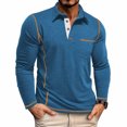 thumbnail image 4 of Men's Long Sleeve Golf Shirt Buttons Lapel Collared Dressy Tops Moisture Wicking Athletic Casual Travel Blouse (3XL, Blue), 4 of 5