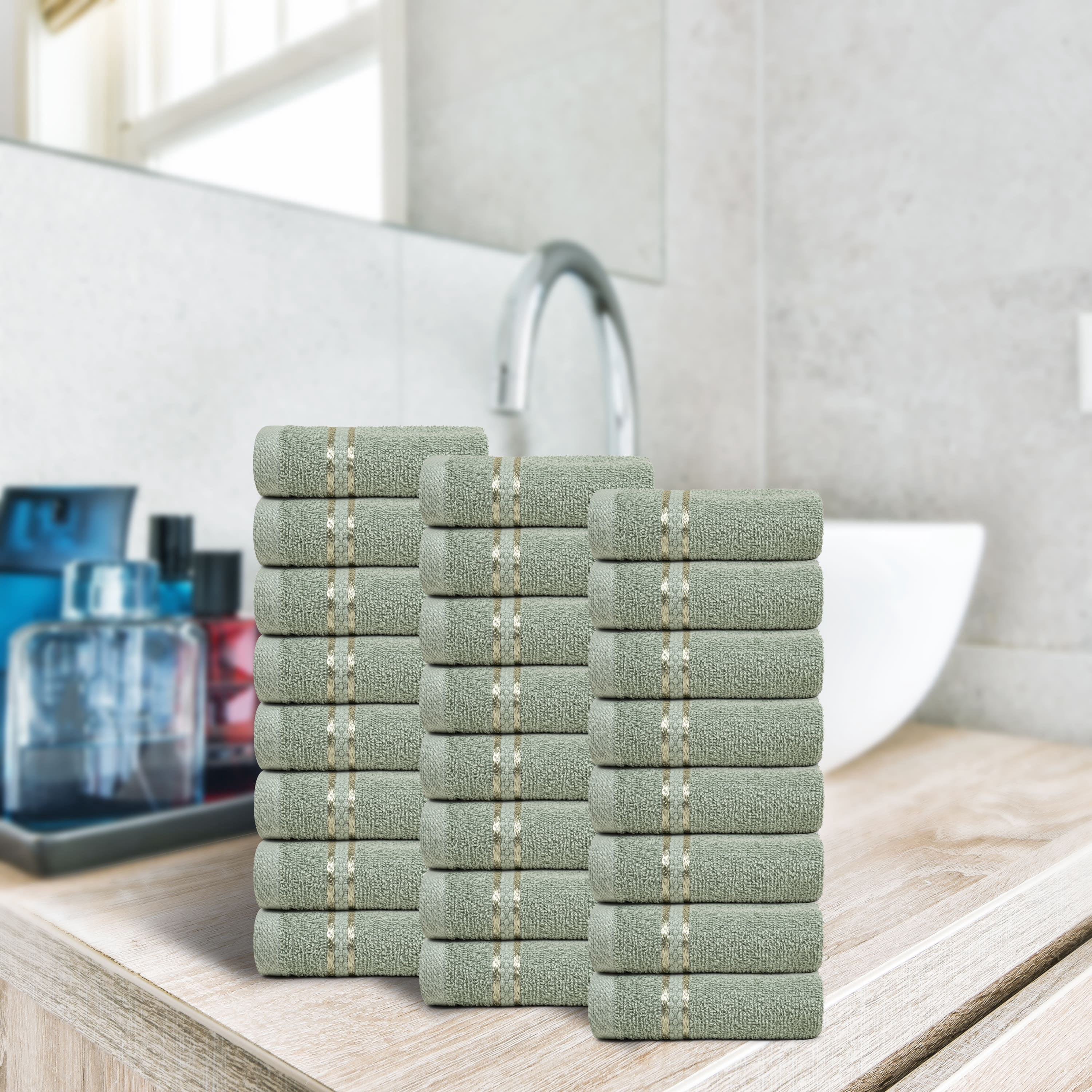 Dewall Maisons Premium Soft Green 24-Piece Washcloth Set - Premium 100% Cotton, 12" x 12" Size - Soft, Durable Towels for Body, Face, Hands - Ideal for Home & Spa Premium