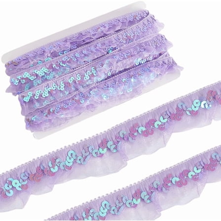 11m Purple Pleated Mesh Stretch Fringe Trim Elastic Organza Fabric Ribbon 3cm Gathered Ruffle Sequin Chiffon Lace Edge Trim for Cloth Craft Sewing Embroidered Wedding Party Decor Colorful