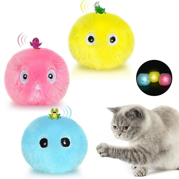 Paquete de 3 pelotas para gatos, juguete interactivo para gatos con sonido, juguete de peluche para gatitos, juguete interactivo para gatos con sonidos de animales realistas para gatos