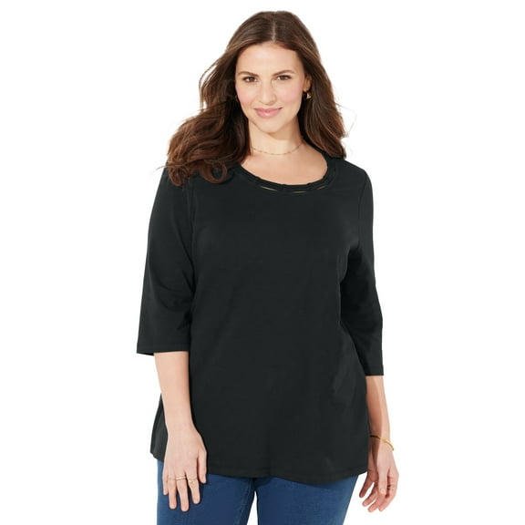 Catherines Women's Plus Size Suprema Strappy Neckline Top