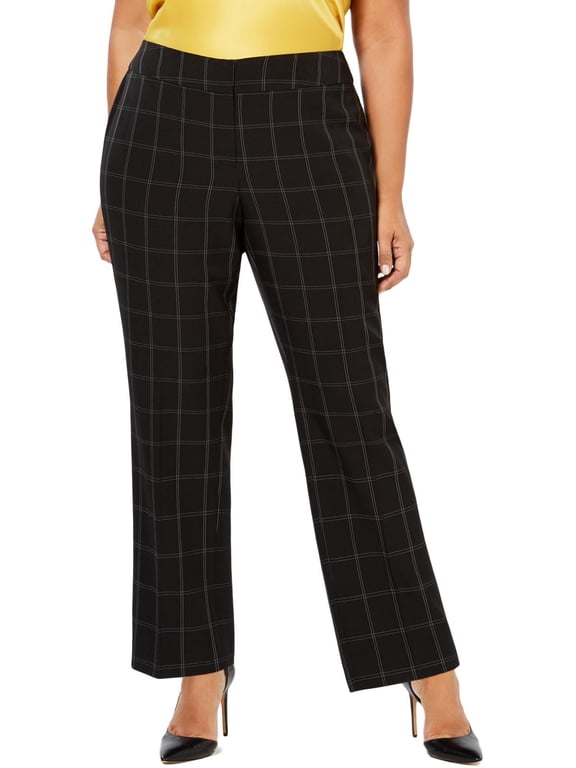 Womens Plus Window Pane Stretch Dress Pants