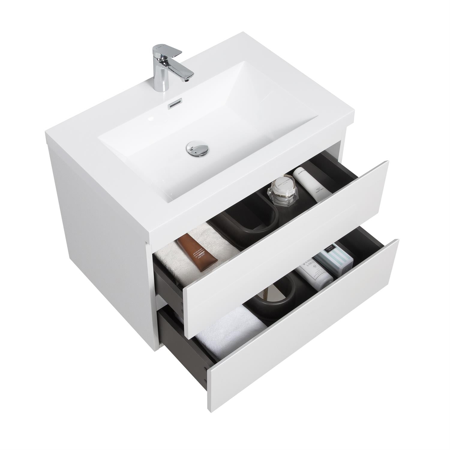 Demi Bonn 30" Floating Bathroom Vanity with Sink, Resin Top Basin and 2 Soft Close Drawers, Faucets and Drains Not Included, White