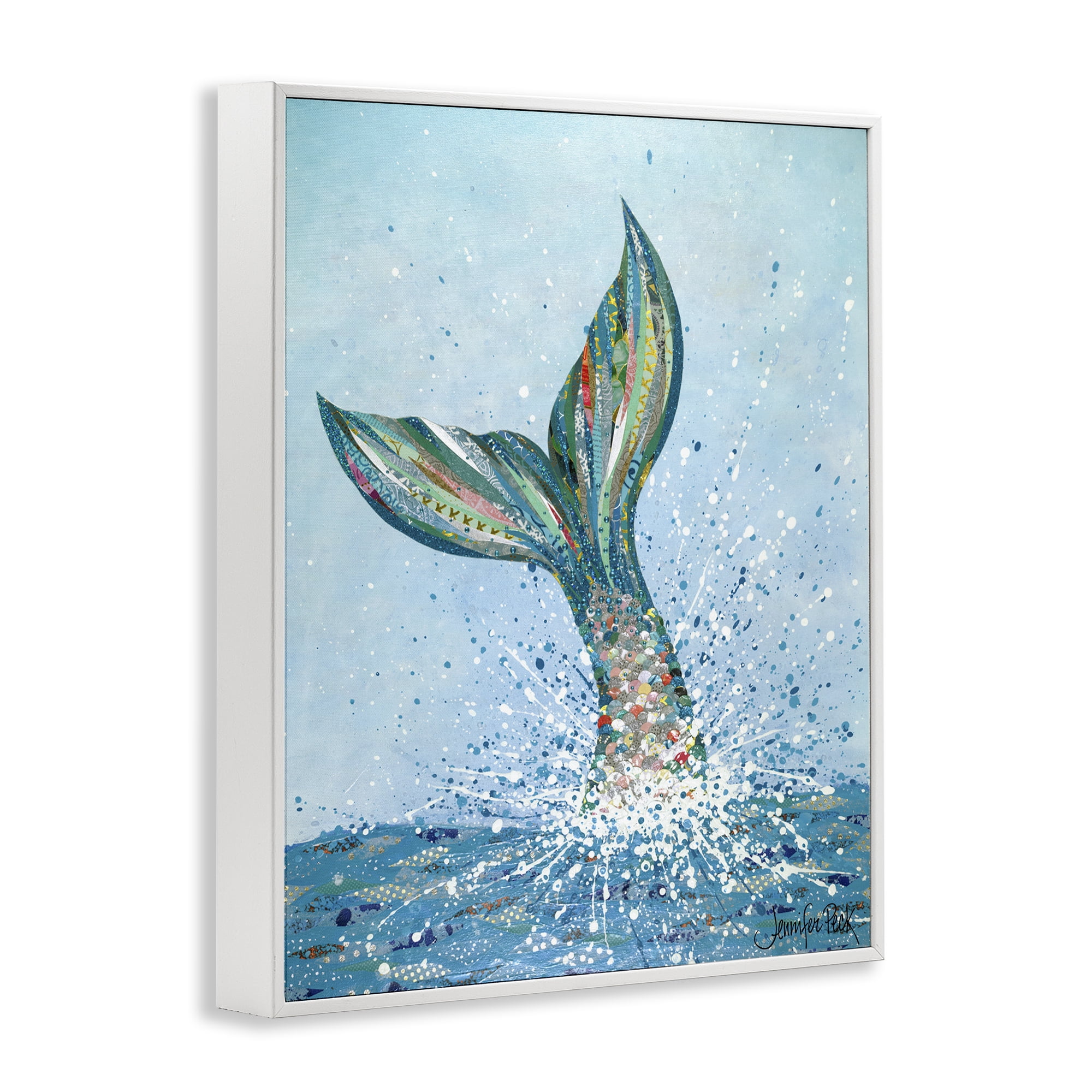 Stupell Industries Diving Mermaid Tail Fairy Tales & Fantasy Painting White Framed Art Print Wall Art, 11 x 14