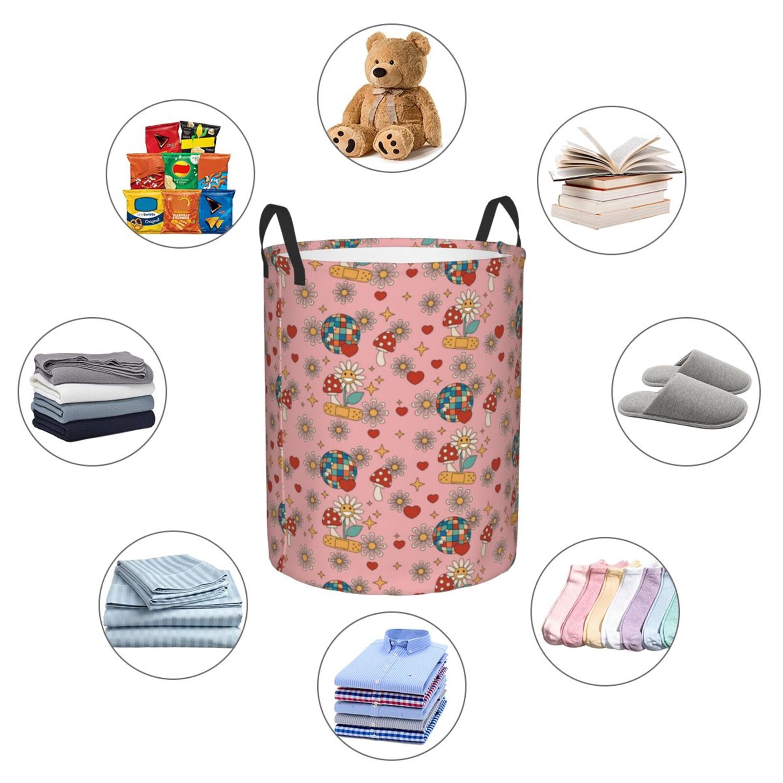 Large Laundry Basket with Handles - Retro 70s 60s Hippie Flower Kids Baby Dirty Clothes Laundry Hamper for Bedroom Aesthetic