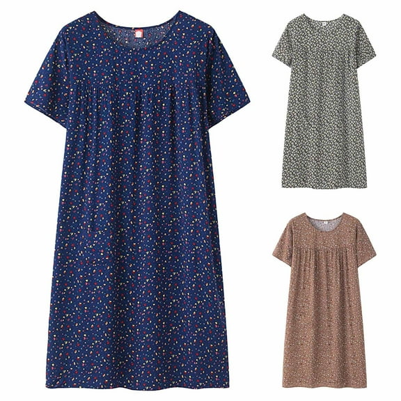 Cotton Blend Sleep Dress Short Sleeve Loose Fit Home Wear Plus Size Nightgown