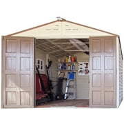 DuraMax 10.5ft x 13ft Woodbridge Plus Plastic Vinyl Outdoor Shed w/ Foundation Kit & Window