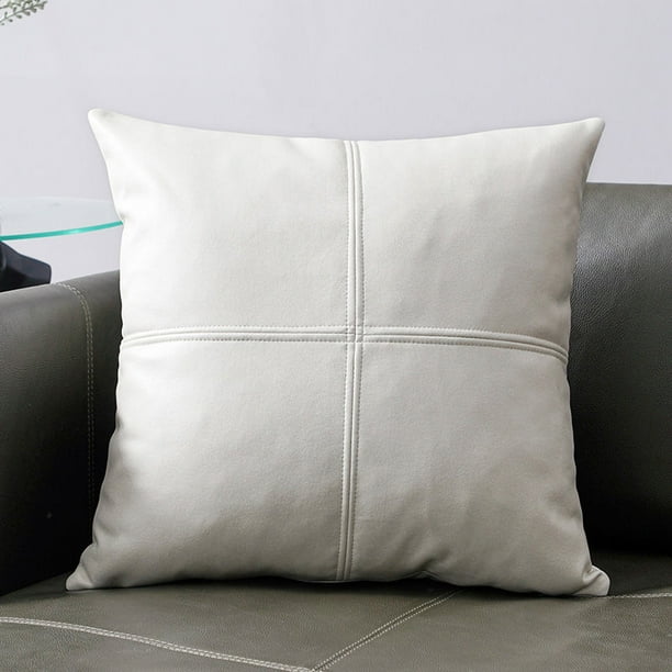 XmhyTop-A Juego de 2 cojines decorativos blancos de 45 x 45 cm en piel sintética y tela técnica.