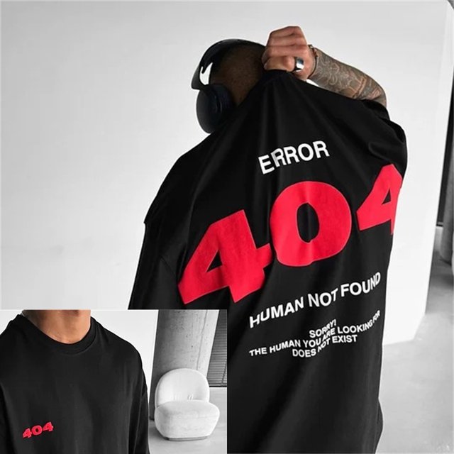 2025 404 Camiseta gráfica para hombre, camiseta de manga corta con estampado de letras para hombre, camisetas de algodón Y2K de calle Harajuku de verano, ropa informal