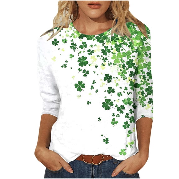 St Patricks Day Shirts Women Tie Dye 3/4 Sleeve Irish Shamrock Casual Tees Clover Graphic Paddys Tops