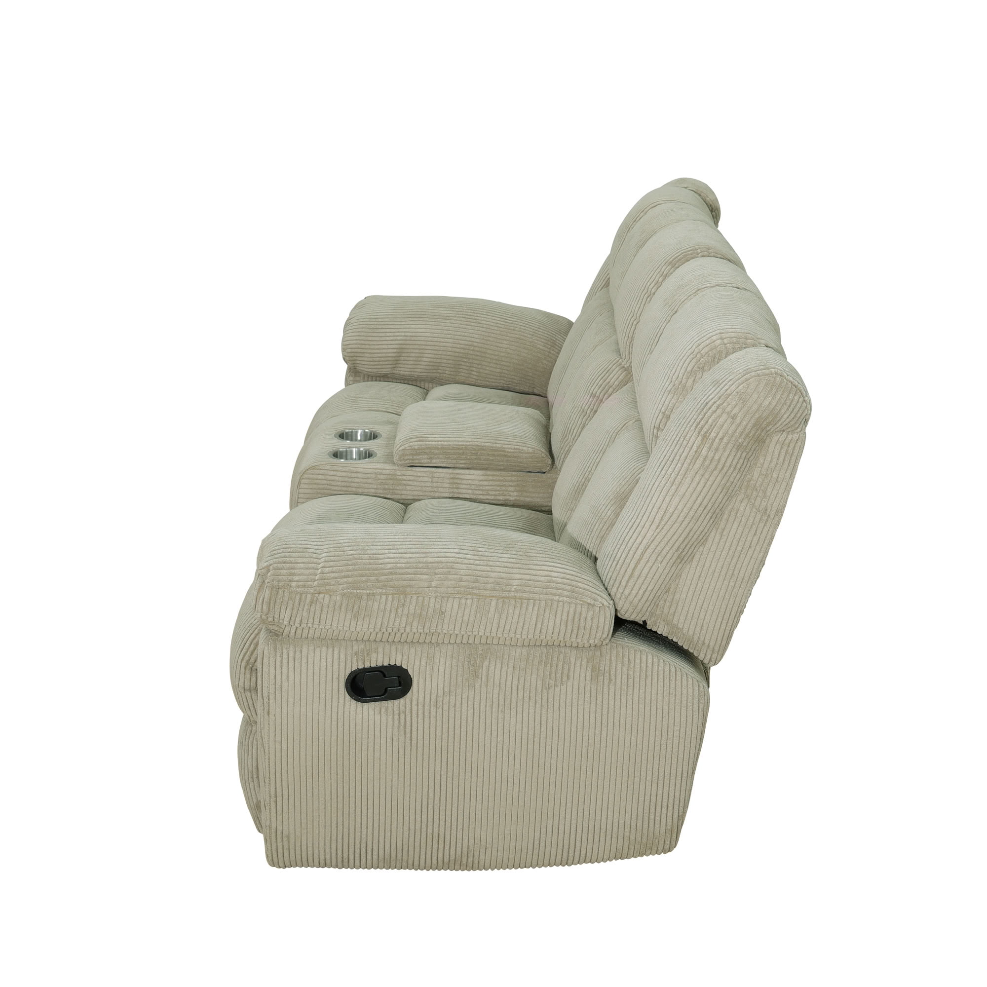 MAYEERTY 2-Seater Recliner Loveseat, Off-White Stripe Fabric Manual Reclining Loveseat with Cup Holders & Storage Groove for Living Room
