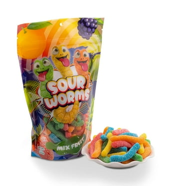 FirstChoiceCandy Sweet & Sour Gummy Worms, Multi Flavors and Solid Colors (1 Pound, Sour Mix Fruit)