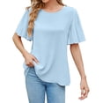 thumbnail image 2 of Vmvidoty Womens Summer Ruffle Short Sleeve Dressy Casual Blouses Mock Neck Tops Work Shirts Sky Blue L, 2 of 7