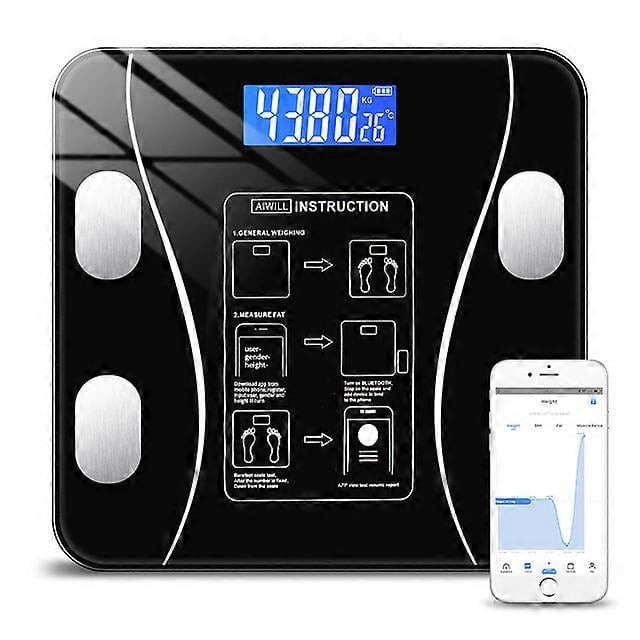 Báscula de grasa corporal inteligente con conexión Bluetooth, báscula electrónica, analizador de composición corporal, báscula digital para baño, báscula de piso, batería, color negro