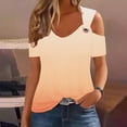 thumbnail image 4 of Raeneomay Off the Shoulder Shirt Women's Sexy Off-The-Shoulder Gradient V-Neck Short-Sleeved Top Blouse, 4 of 6