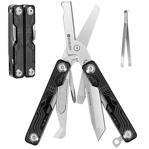 BIBURY Mini Keychain Multitool Scissors B12062B, 9 in 1 Multitool EDC Scissors with Screwdriver, Bottle Opener, Pocket Knife, Spring -Mini Multi Tool for Outdoor, Daily Use, Gifts for Men and Women