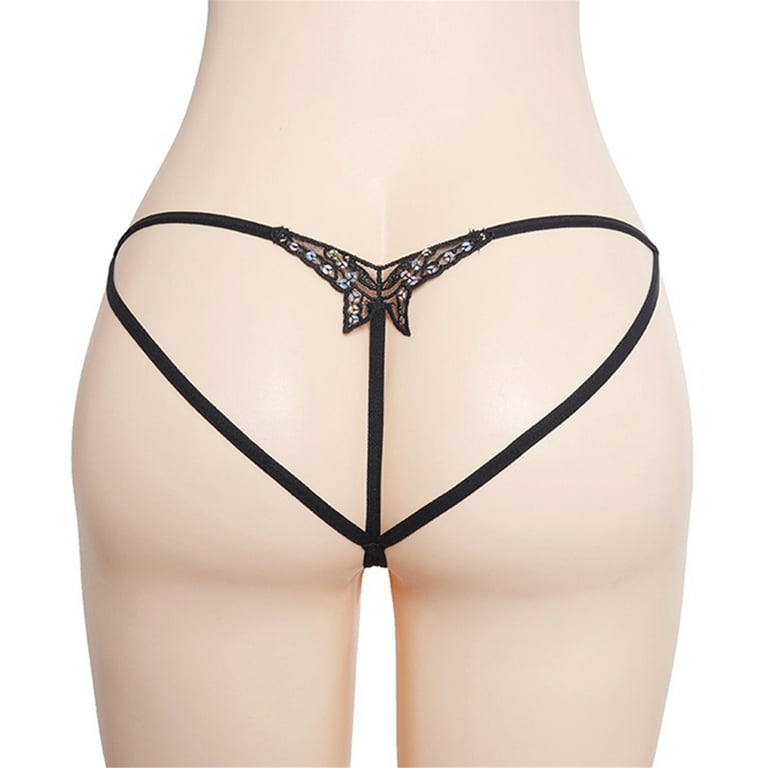 Women Lace G-string with Butterfly Center and Sequins Sexy Lingerie Thong  Underpants
