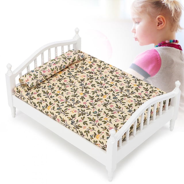 Lit de Maison de Poupée Miniature Hautement Simulation, Lit de Maison de Poupée, Cadeau Merveilleux Résistant à l'Usure pour Enfants Lit Durable pour Fille