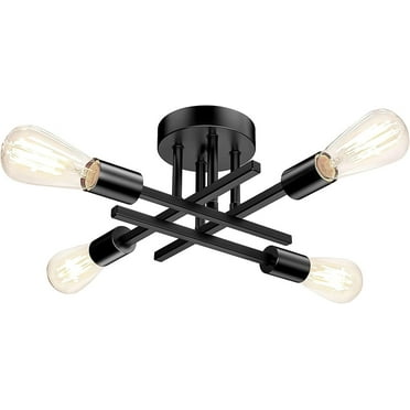 Nordic Hygge Semi Flush Mount Ceiling Light Fixture Matte with 4 Light E26, Black