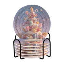 6 Pcs Drink Coasters with Holder 3.94in Woven Coasters for Drinks Christmas Tree Made Of Candy Coaster Set for Protection Table