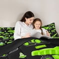 thumbnail image 4 of Homewish Car Theme 7 Pieces Bedding Comforter Set For Teens Boys Girls,Cartoon Green Truck Full Bedding Set Lightweight,Construction Vehicles Fitted Sheet Flat Sheet,Microfiber Bedroom Decor, 4 of 8