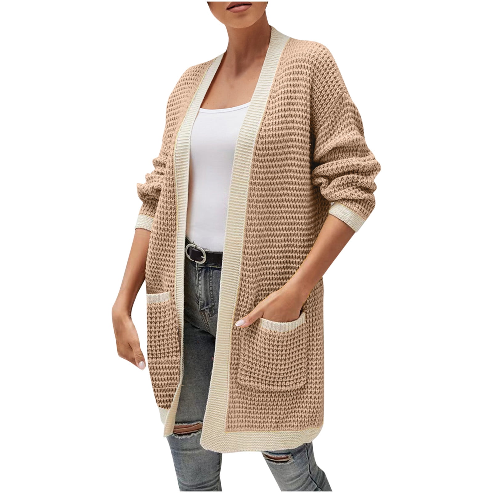 Women's Open Front Long Sleeve Boho Boyfriend Color Block Knit Chunky  Cardigan Sweater Outwear - Walmart.com