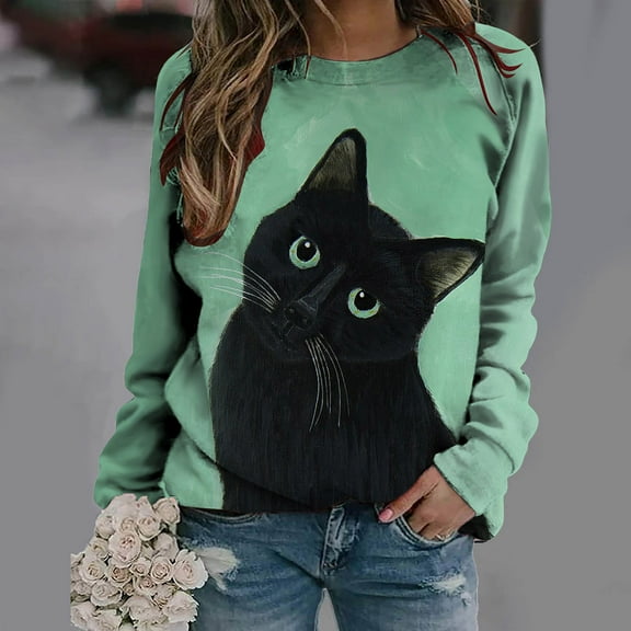OKBOP Women Plus Size Tops,Fashion Spring Animal Printed Long Sleeves Round Neck Casual Tee Black Blouse Big Sister Shirt