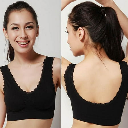 

Fit Sports Bra for Women Longline Padded Bra Yoga Lace Crop Top Stretch Tank Fitness Workout Running Top