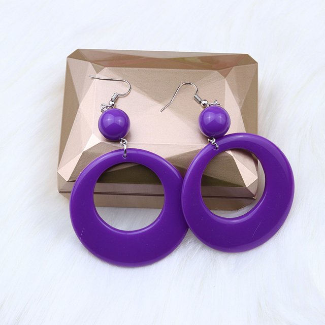 Pendientes geométricos huecos de bolas de resina de 6 colores, pendientes largos de moda simples y exagerados