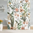 thumbnail image 3 of Extra Long Green Boho Floral Shower Curtain 72 x 84 Inch, Flower Leaves Boho Chic Bathroom Curtain, Waterproof Fabric Plant Bathroom Shower Curtains, 3 of 6