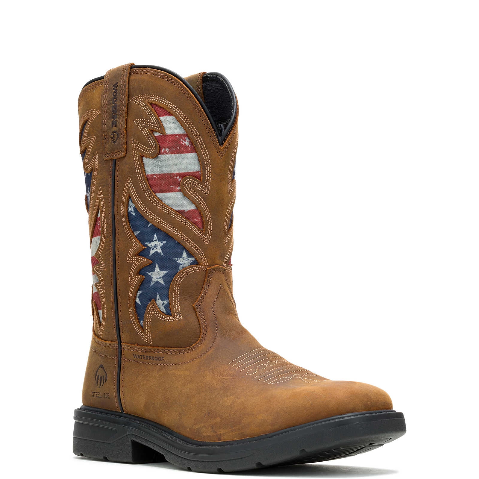 Wolverine Men's Rancher Pull-On American Flag Steel-Toe Wellington Work Boots