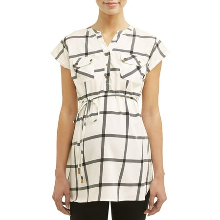 - Maternity Short Sleeve Plaid Top - Available in Plus Sizes