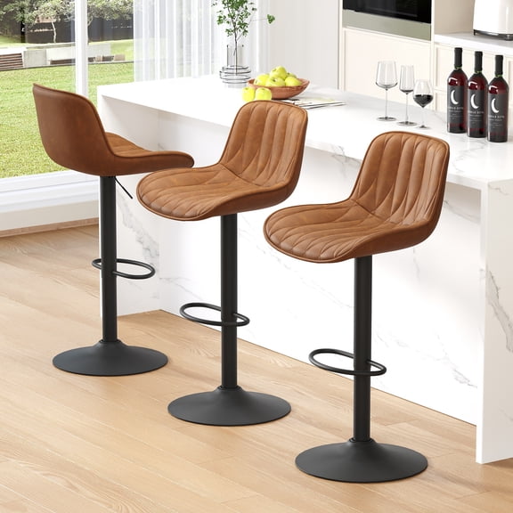 FIRAVOE Bar Stools with Back Set of 3, Adjustable Swivel Tall Barstools Counter Stools, Brown