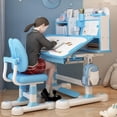 thumbnail image 5 of YNCE Small Desk, Kids Study Desk Chair Set, Height Adjustable Children School Study Table Chair Set with Sitting Corrector, Ergonomic Desk Chair with Book Stand, Foot Pedal, Partition Design, 5 of 9