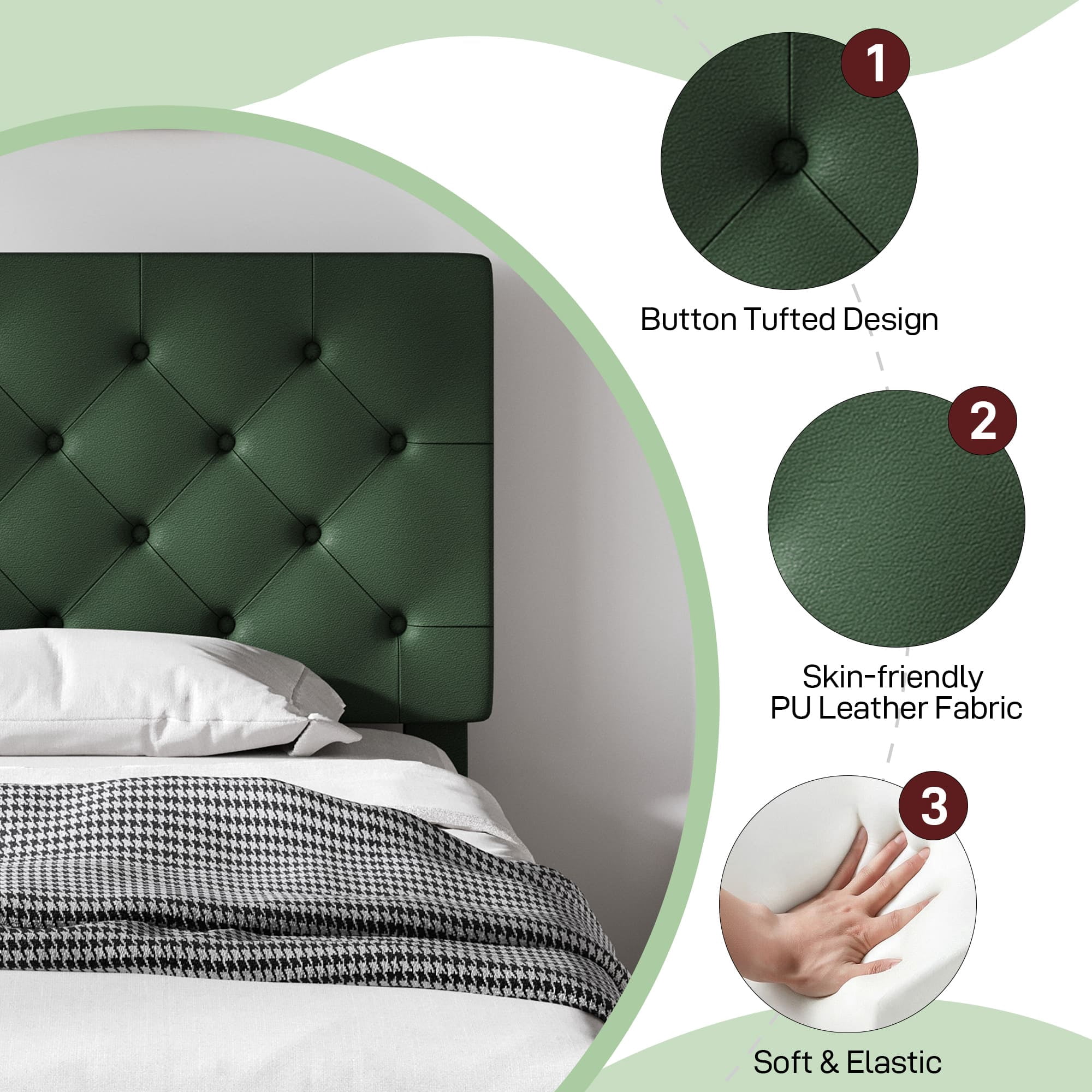 4 EVER WINNER Full Upholstered Bed Frame with Headboard, Button Tufted Linen Bed Base, Platform Bed with Wood Slat, Heavy Duty, Easy Assembly, No Box Spring Needed, Green