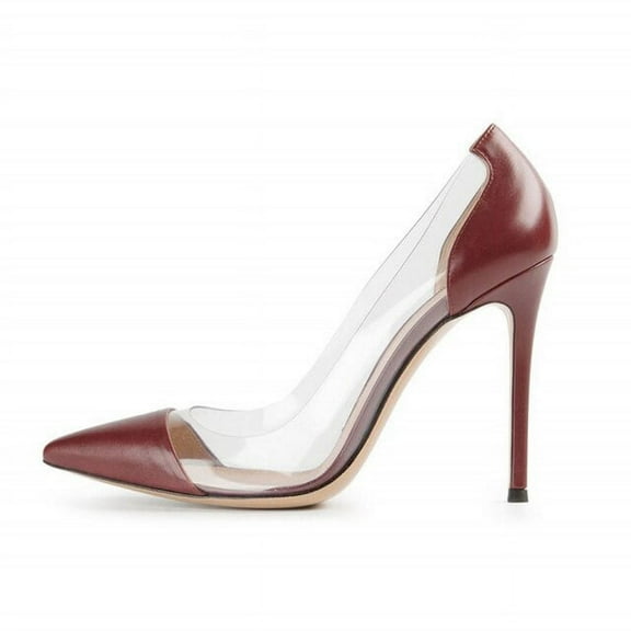 YCNYCHCHY New Super High Heels Women Pointed Toe Heels Shoes Thin Heel PVC Pumps 10cm Party Wedding Genuine Leather Pumps