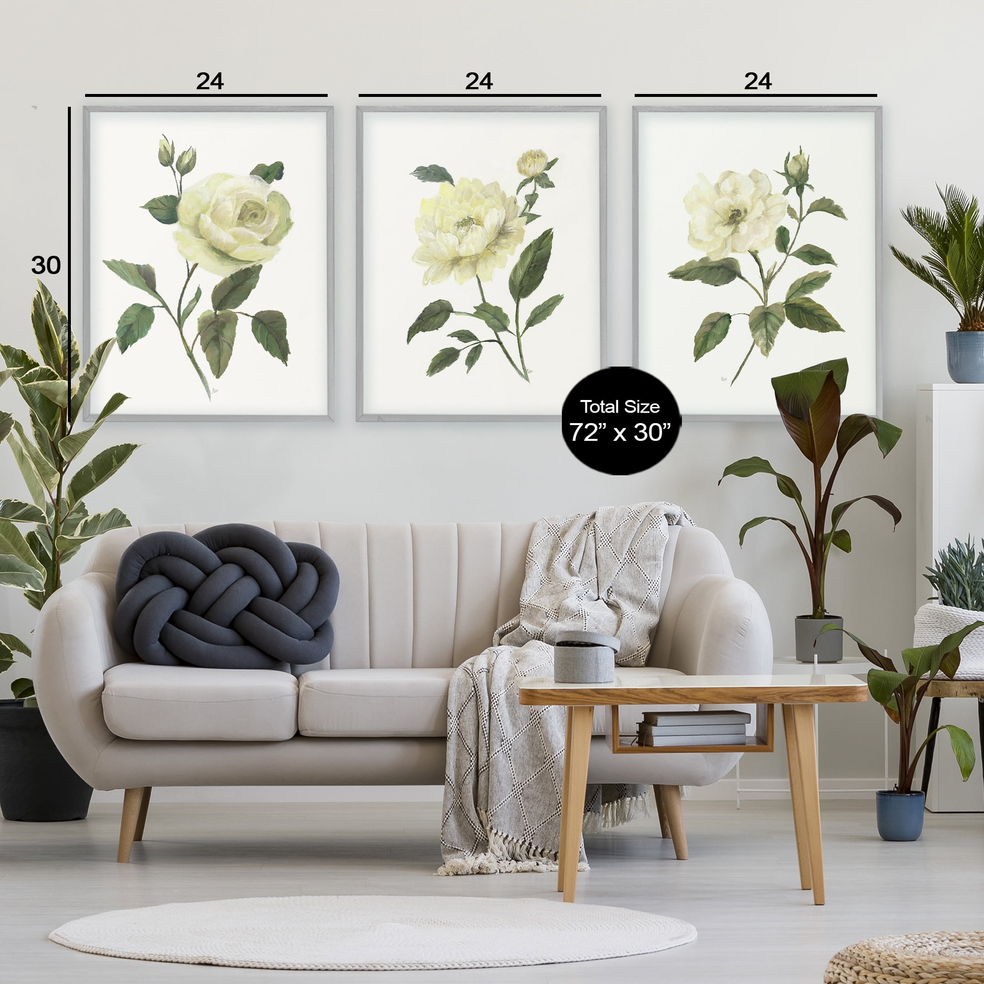 Stupell Industries Ivory Budding Garden Flowers 3 Piece Gray Framed Giclee Art Set, design by Nan