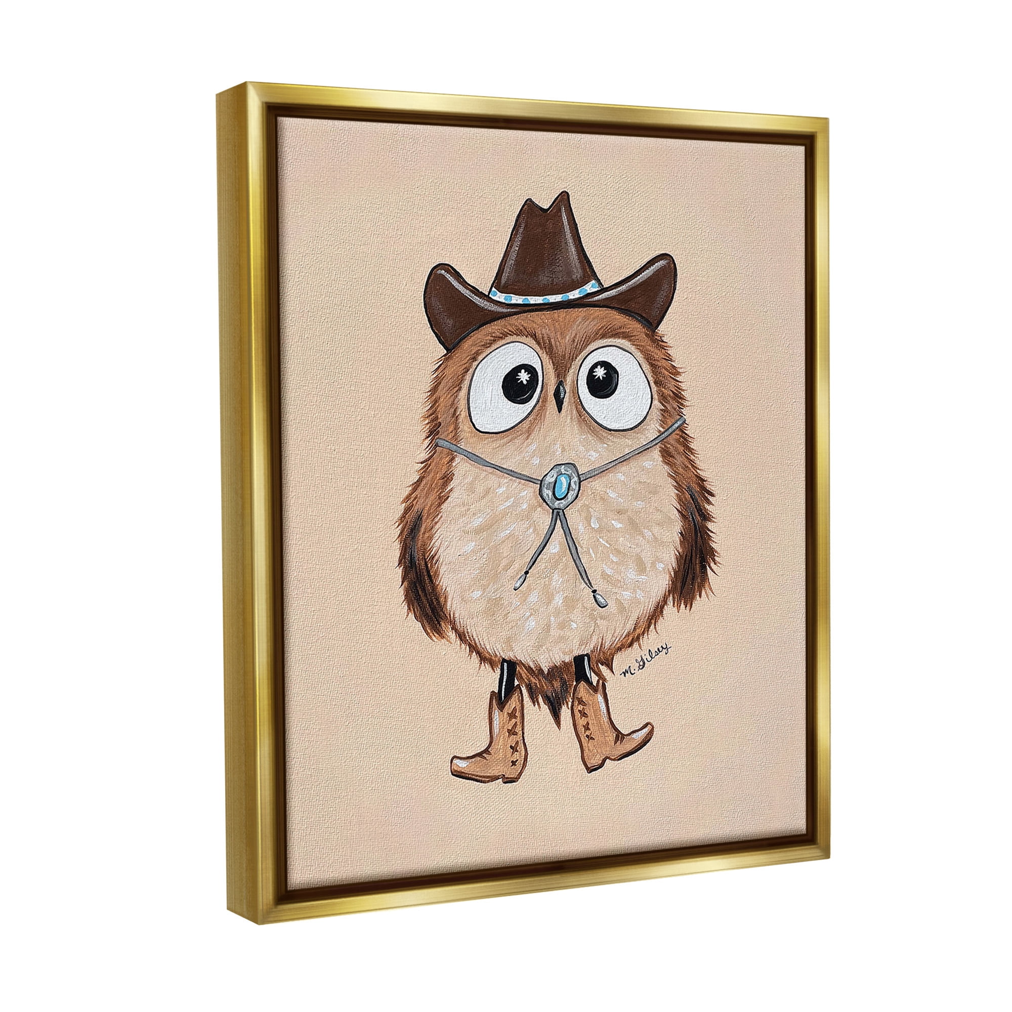 Stupell Industries Southwestern Cowboy Owl Animals & Insects Painting Gold Floater Framed Canvas Art Print Wall Art, 25 x 31