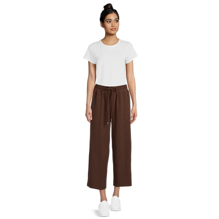 Time and Tru Women's Super Soft Hacci Cropped Wide-Leg Pants, 24” Inseam, 2- Pack, Sizes XS-XXL 