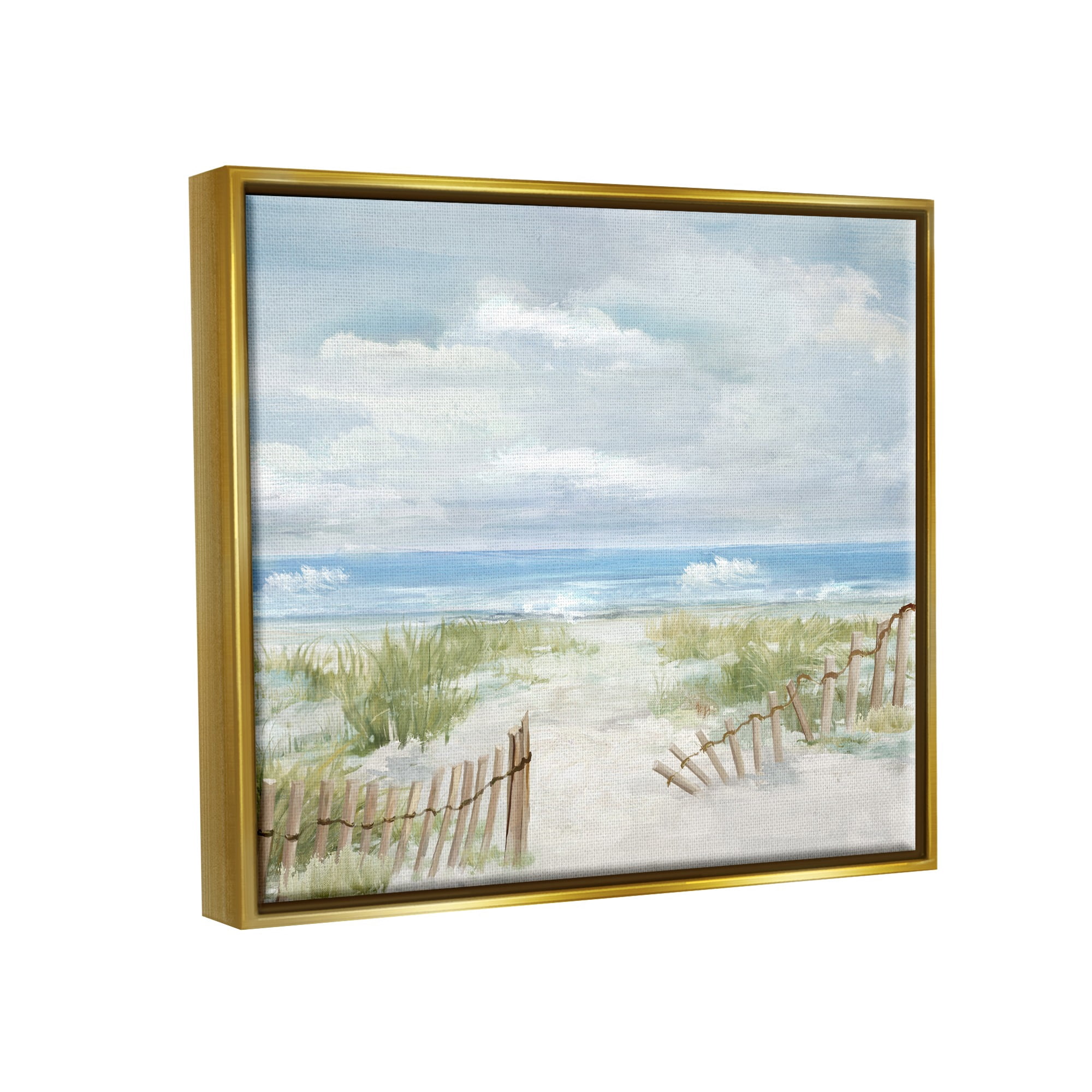 Stupell Industries On The Island Landscape Landscape Painting Gold Floater Framed Canvas Art Print Wall Art, 21 x 17