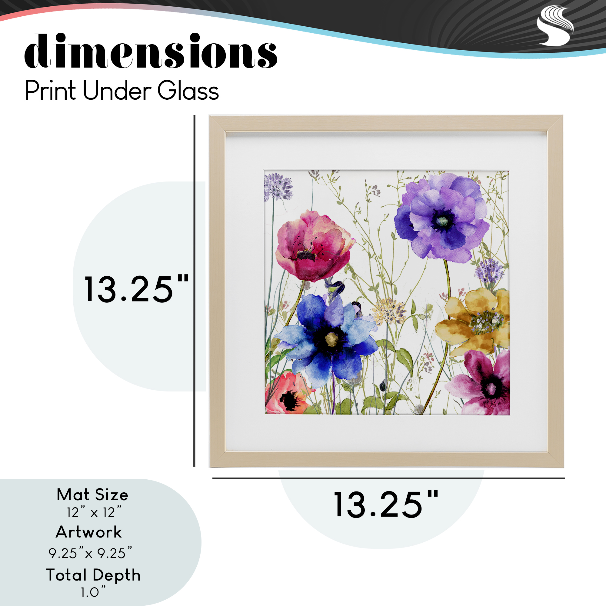 Modern Spring Garden Flowers Birch Framed Print Under Glass, design by Sasha