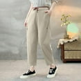 thumbnail image 2 of Olyvenn Linen Pants Women High Waist Pants Drawstring Elastic Waist Pant Straight Leg Beach Vacation Trousers 2025 Outfits Beige XXXL, 2 of 3