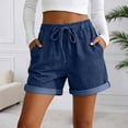 thumbnail image 3 of Gyujnb Women Casual Shorts, Drawstring Elastic Waist Roll‑Up Hem with Side Pockets,Dark Blue, 3 of 4