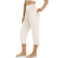 thumbnail image 2 of Huankd Capri Pants For Women Wide Leg Yoga Pants Plus Size Petite Pants High Waisted Dress Pants Loose Dressy Casual Cropped Pants Stretchy Summer Tummy Control Leggings With Pocket Beige 2XL, 2 of 5