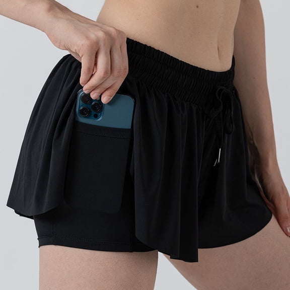 Women's 2 in 1 Running Shorts High-Split Athletic Short High Waisted 3" Liner Workout Gym Short with Pockets