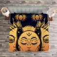 thumbnail image 3 of Ambesonne Psychedelic Quilted Bedspread Set 3 Pcs, Mystic Moon Sun, Queen Size, Yellow Dark Blue, 3 of 3