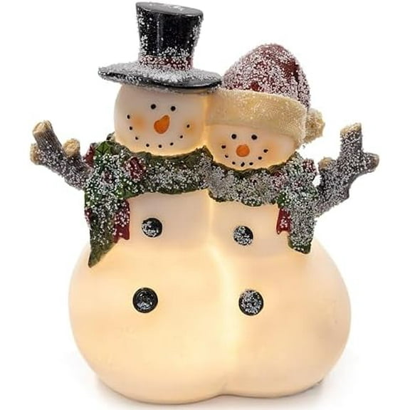 Christmas Snowman Couple Decor - LED Lighted Figurines, Indoor Glowing Holiday Decorations, Festive Fiber Optic Resin Snowman Light Up