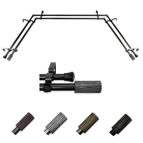Karin 13/16" Bay Window Double Curtain Rod 20"-36", 38"-72" - Black