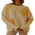 thumbnail image 1 of PENGXIANG Femmes Tricotés Pulls Mignon Pastèque Citron Imprimé Tops Pull Manches Longues Beige Pastèque M, 1 of 8
